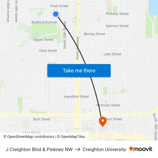 J Creighton Blvd & Pinkney NW to Creighton University map