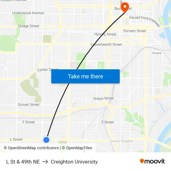 L St & 49th NE to Creighton University map