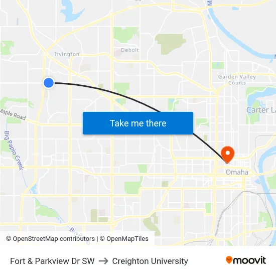 Fort & Parkview Dr SW to Creighton University map