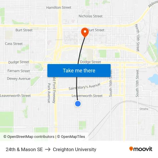 24th & Mason SE to Creighton University map