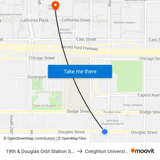 19th & Douglas Orbt Station SW to Creighton University map