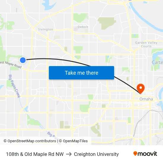 108th & Old Maple Rd NW to Creighton University map