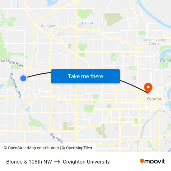 Blondo & 108th NW to Creighton University map
