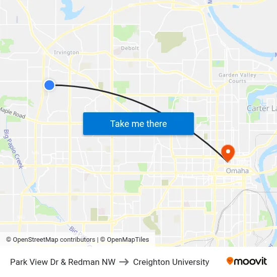 Park View Dr & Redman NW to Creighton University map