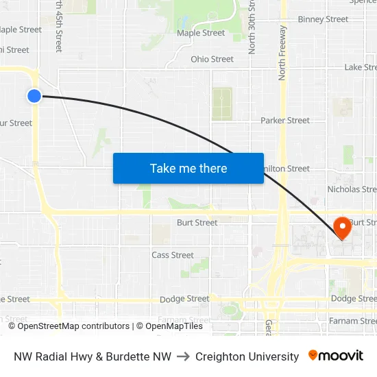 NW Radial Hwy & Burdette NW to Creighton University map