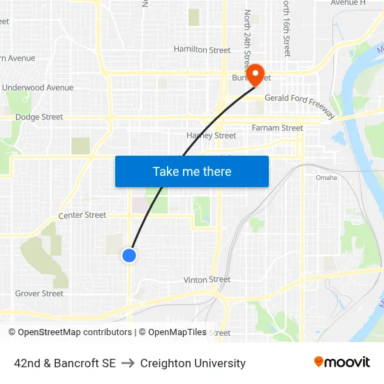 42nd & Bancroft SE to Creighton University map