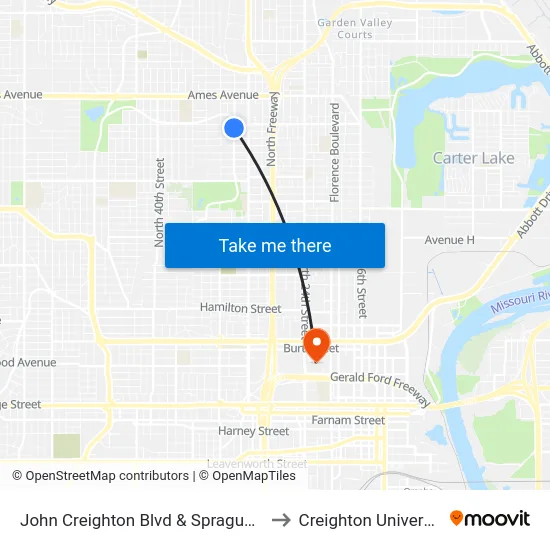 John Creighton Blvd & Sprague SE to Creighton University map