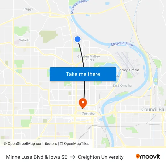 Minne Lusa Blvd & Iowa SE to Creighton University map