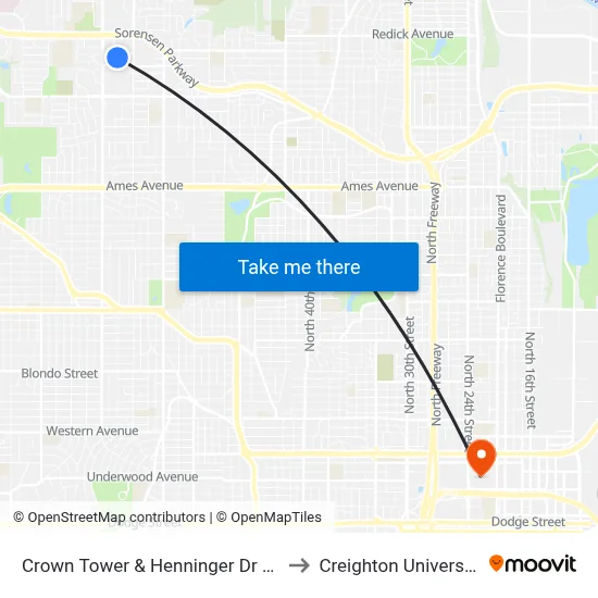 Crown Tower & Henninger Dr NE to Creighton University map