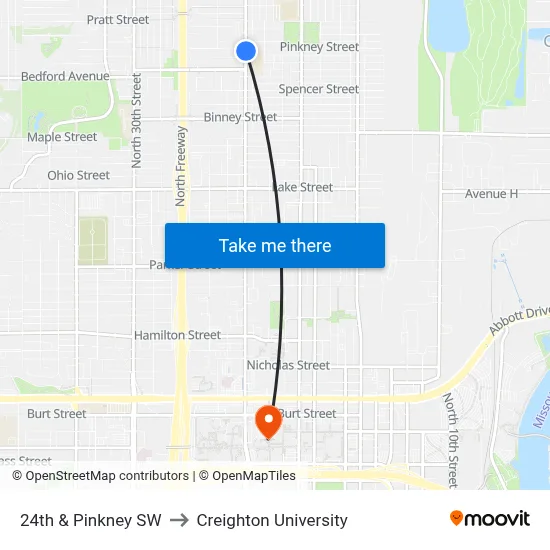 24th & Pinkney SW to Creighton University map
