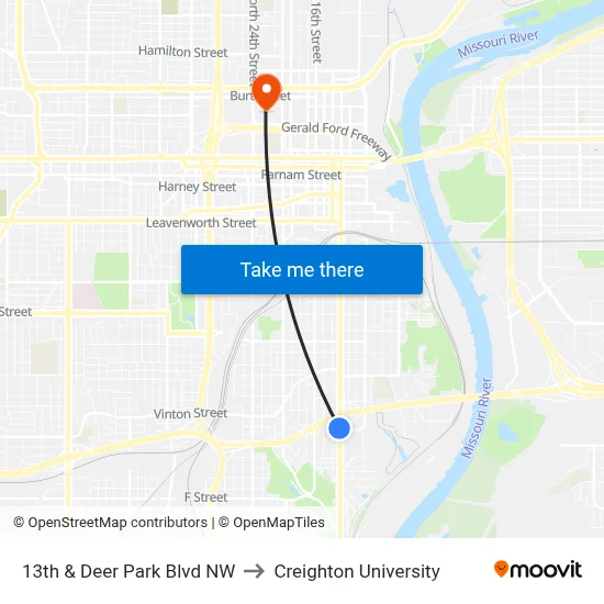 13th & Deer Park Blvd NW to Creighton University map