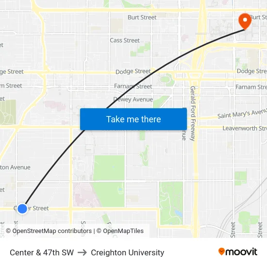 Center & 47th SW to Creighton University map