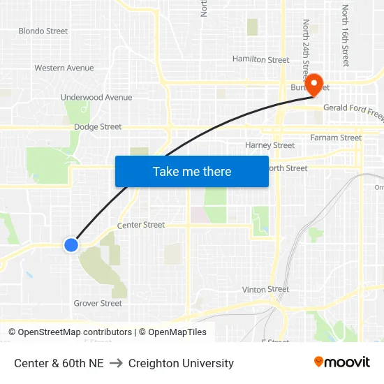 Center & 60th NE to Creighton University map