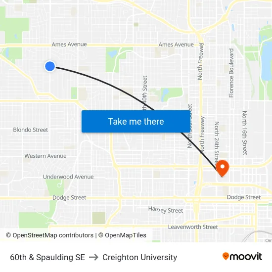60th & Spaulding SE to Creighton University map