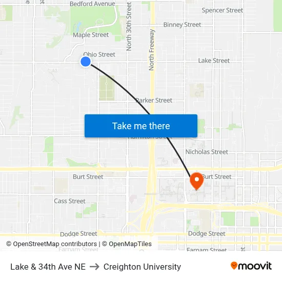 Lake & 34th Ave NE to Creighton University map