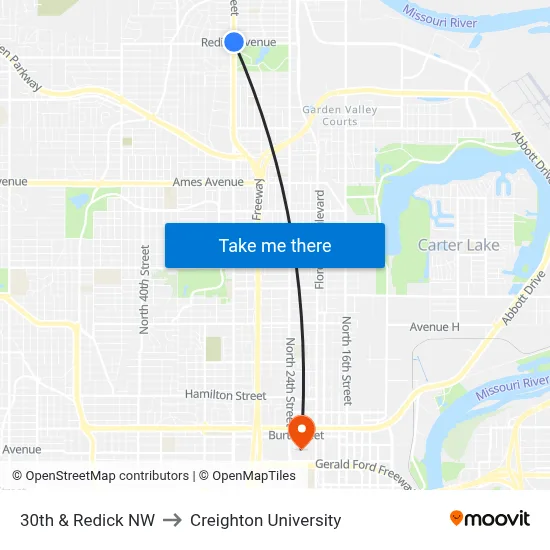 30th & Redick NW to Creighton University map