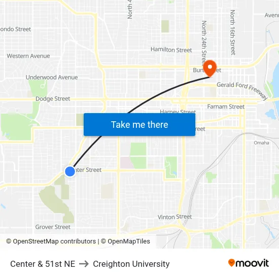 Center & 51st NE to Creighton University map