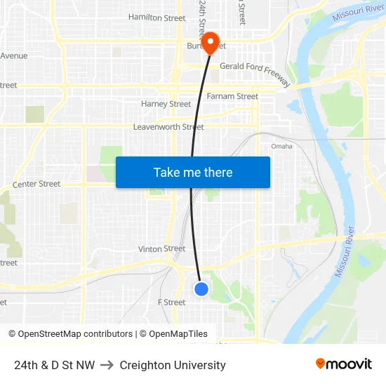 24th & D St NW to Creighton University map