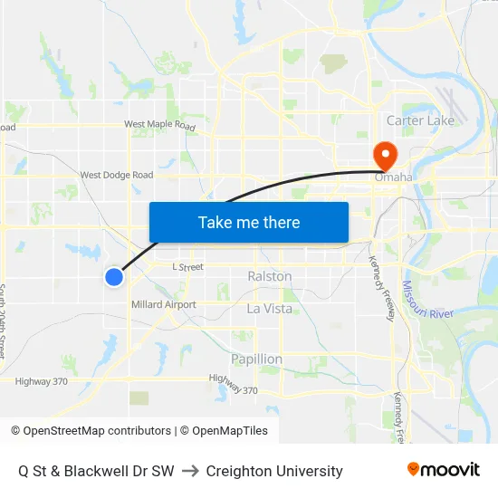 Q St & Blackwell Dr SW to Creighton University map