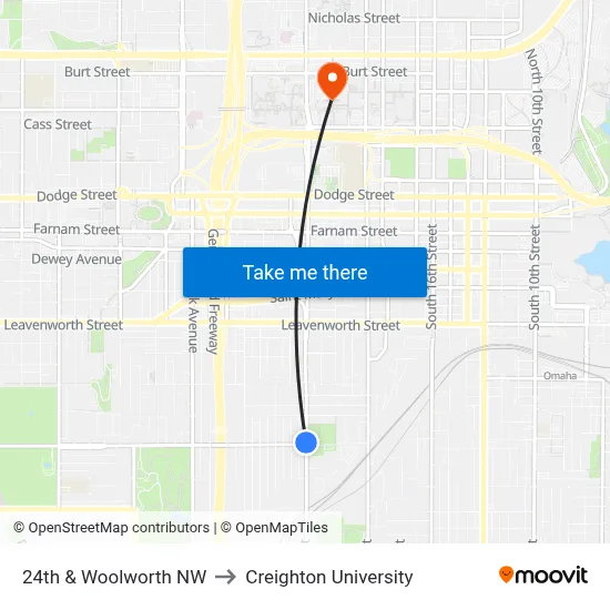 24th & Woolworth NW to Creighton University map