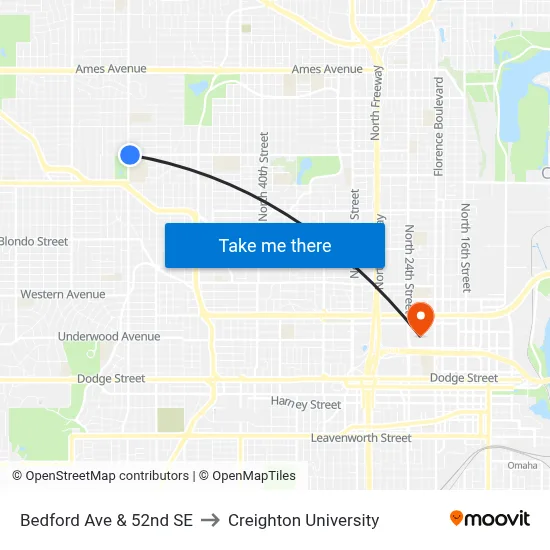 Bedford Ave & 52nd SE to Creighton University map