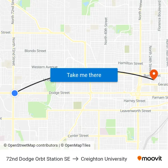 72nd Dodge Orbt Station SE to Creighton University map