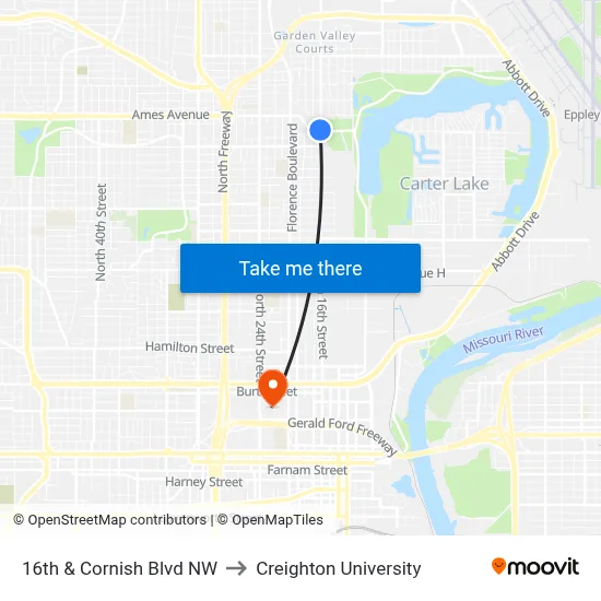 16th & Cornish Blvd NW to Creighton University map