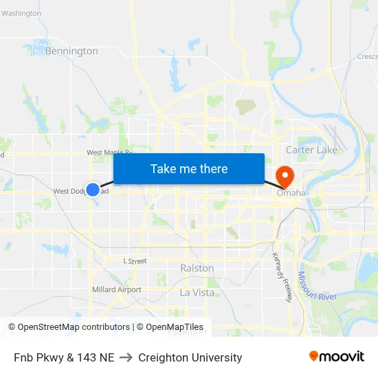 Fnb Pkwy & 143 NE to Creighton University map
