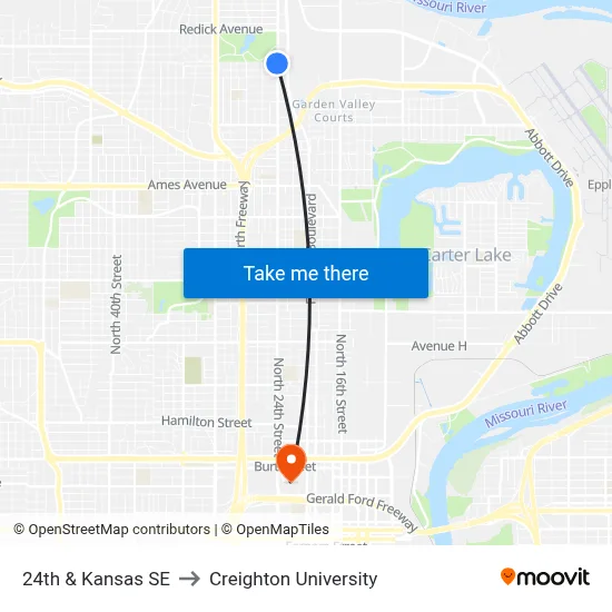 24th & Kansas SE to Creighton University map