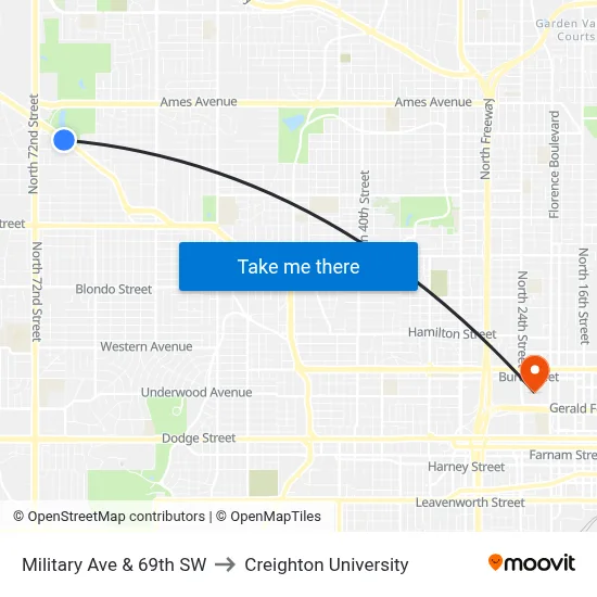 Military Ave & 69th SW to Creighton University map