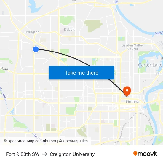 Fort & 88th SW to Creighton University map