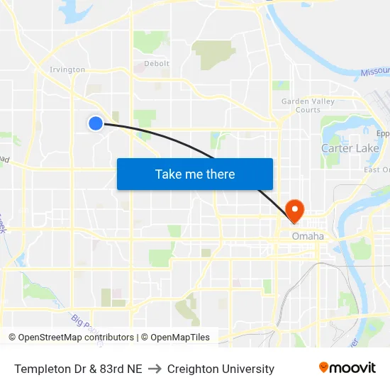 Templeton Dr & 83rd NE to Creighton University map