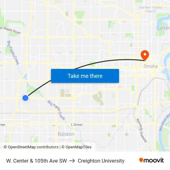 W. Center & 105th Ave SW to Creighton University map