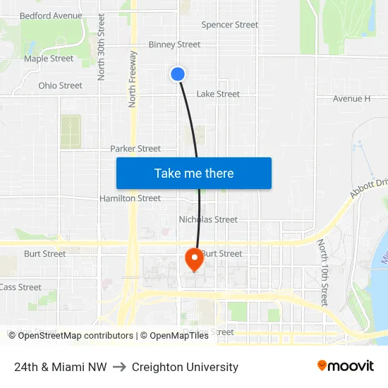 24th & Miami NW to Creighton University map