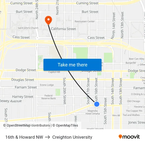 16th & Howard NW to Creighton University map