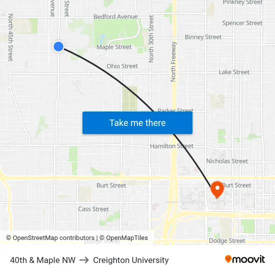 40th & Maple NW to Creighton University map