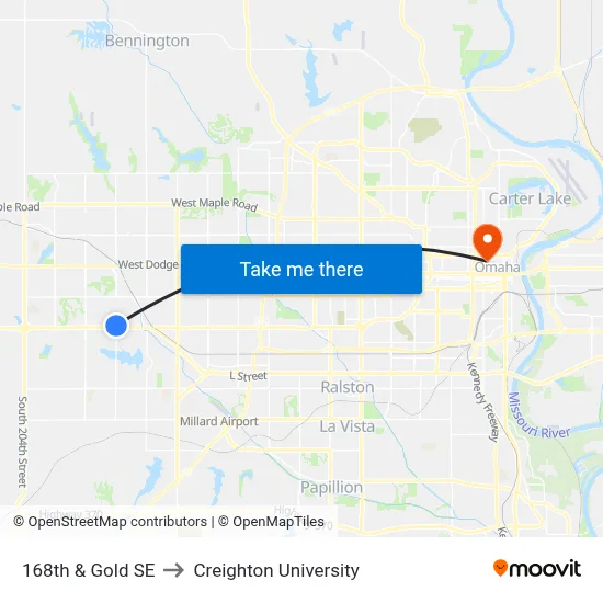 168th & Gold SE to Creighton University map