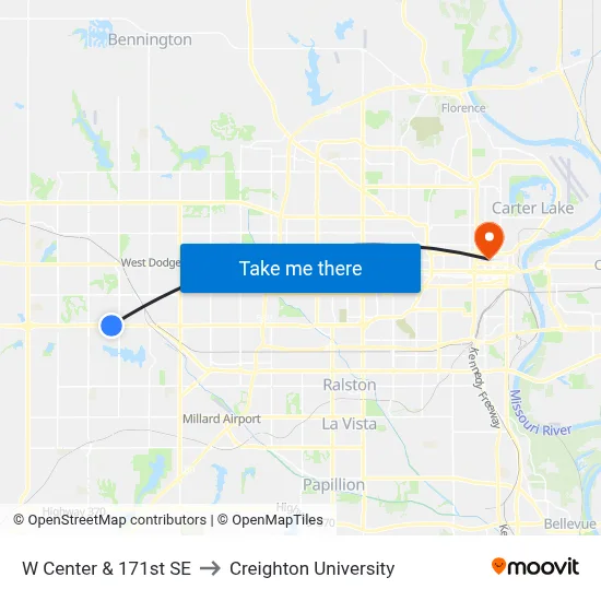 W Center & 171st SE to Creighton University map