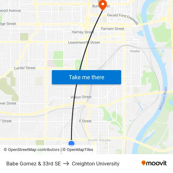 Babe Gomez & 33rd SE to Creighton University map