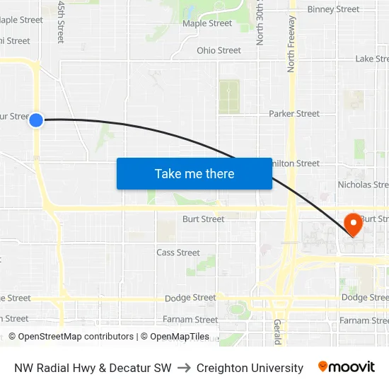 NW Radial Hwy & Decatur SW to Creighton University map