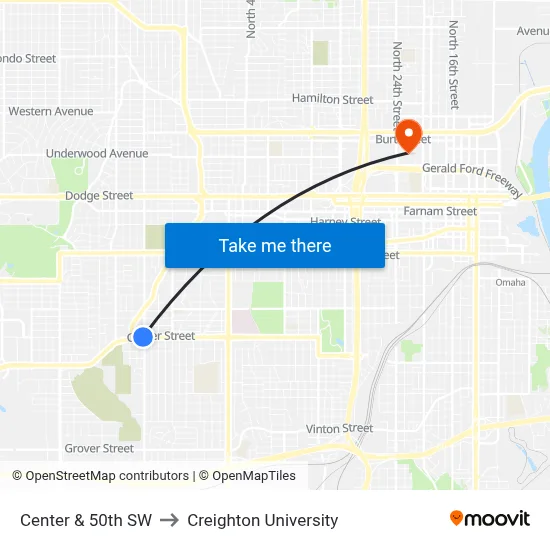 Center & 50th SW to Creighton University map
