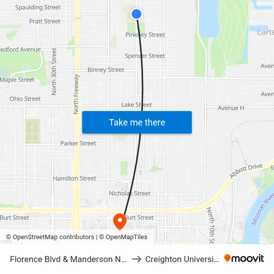 Florence Blvd & Manderson NW to Creighton University map