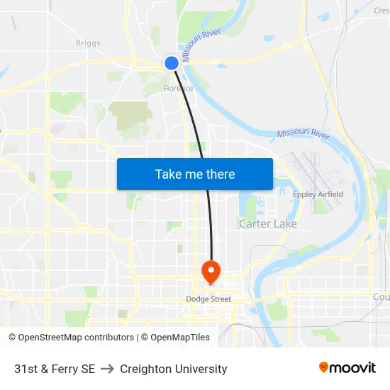 31st & Ferry SE to Creighton University map