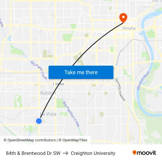 84th & Brentwood Dr SW to Creighton University map