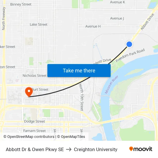 Abbott Dr & Owen Pkwy SE to Creighton University map