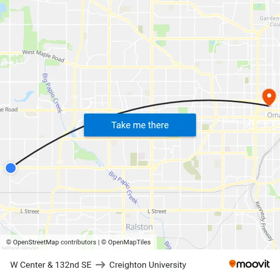 W Center & 132nd SE to Creighton University map