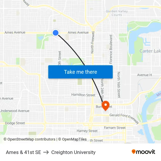 Ames & 41st SE to Creighton University map