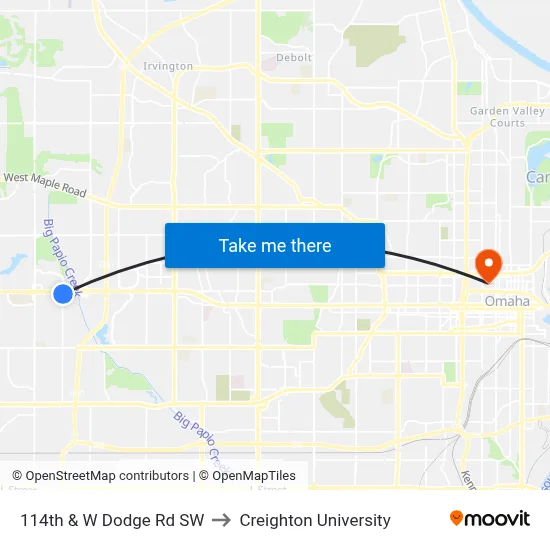 114th & W Dodge Rd SW to Creighton University map