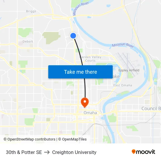 30th & Potter SE to Creighton University map
