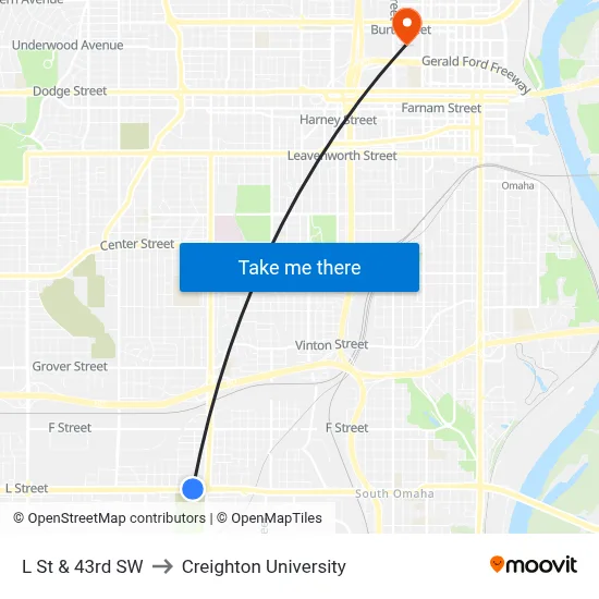 L St & 43rd SW to Creighton University map